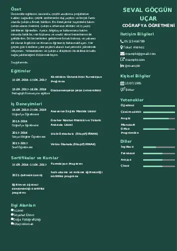 Coğrafya Öğretmeni CV Örnekleri cv indir